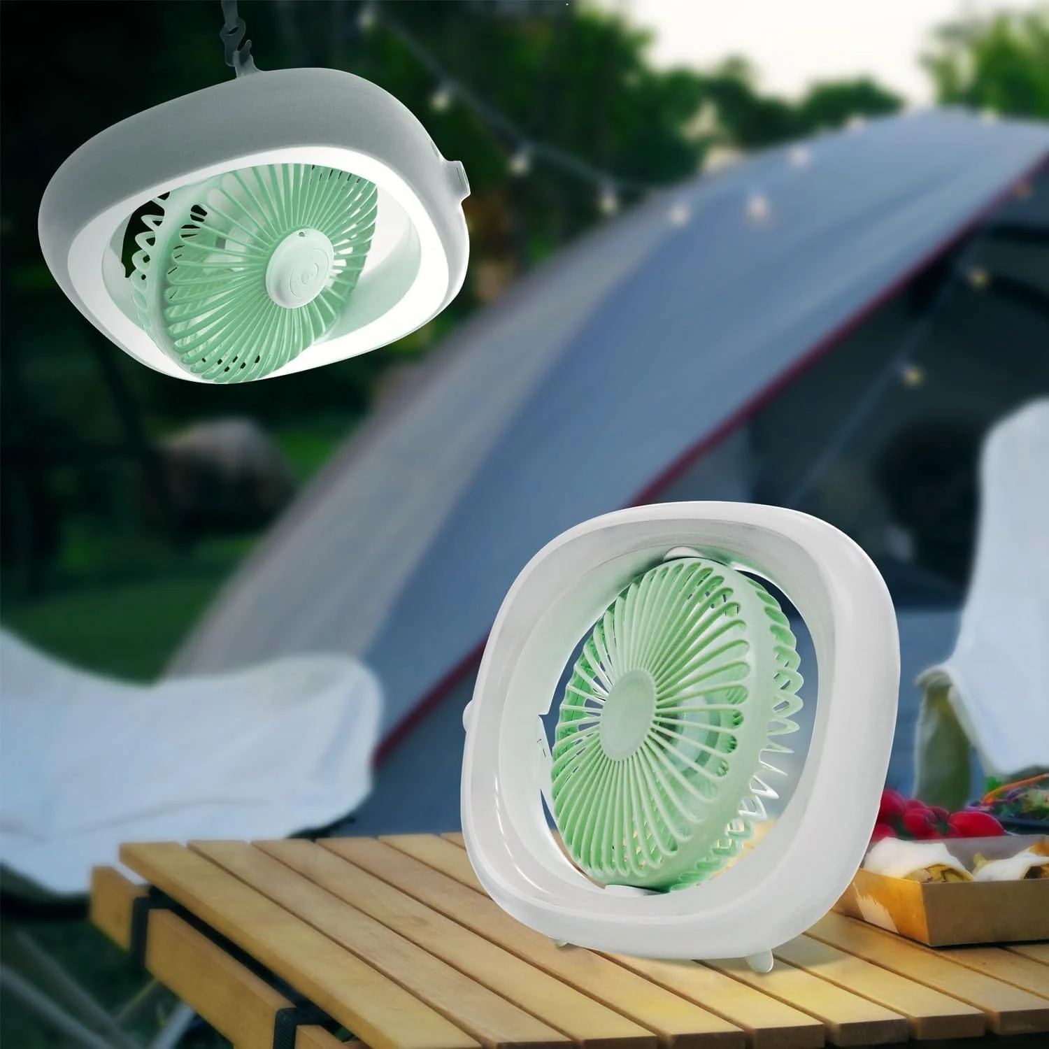 Camping Fans for Tents,Camping Fan with Light Camp for Tent,Portable Outdoor Small Hanging Tent Fan,Office Picnic Dorm Indoor Outdoor Fan(Green)