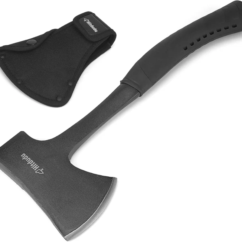 Camping Hatchet, Full Tang Camping Axe Splitting Axe for Wood Splitting and Kindling, Forged Carbon Steel Heat Treated Hand Maul Tool, Shock Reduction Handle with Anti-Slip Grip