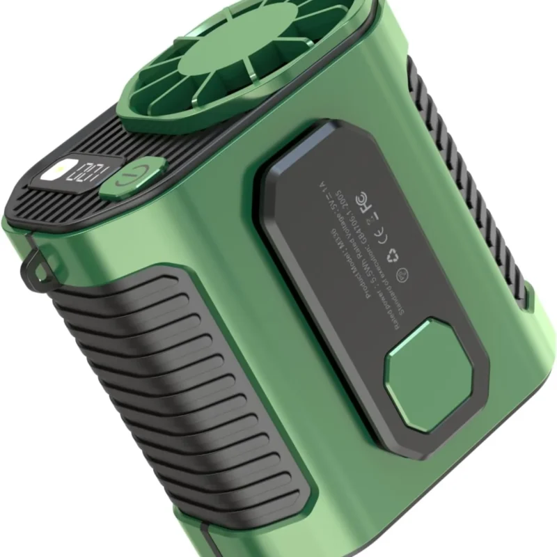 Camping & Outdoor Waist Fan - Portable Belt Clip-on Fan, USB Rechargeable, 100 Speed Settings, Hands-Free Personal Cooling for Hiking, Travel, Sports (green)
