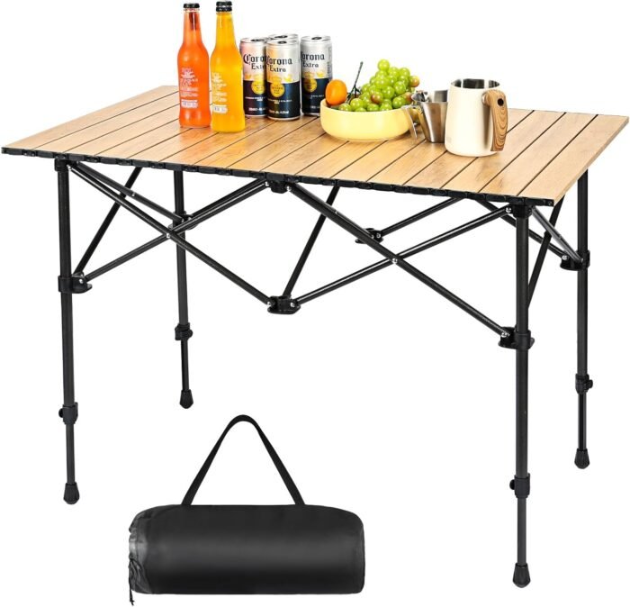 Camping Table Roll up Table Lightweight, 4 Person Portable Aluminum Table with Carry Bag for Outdoor BBQ Picnic Gathering