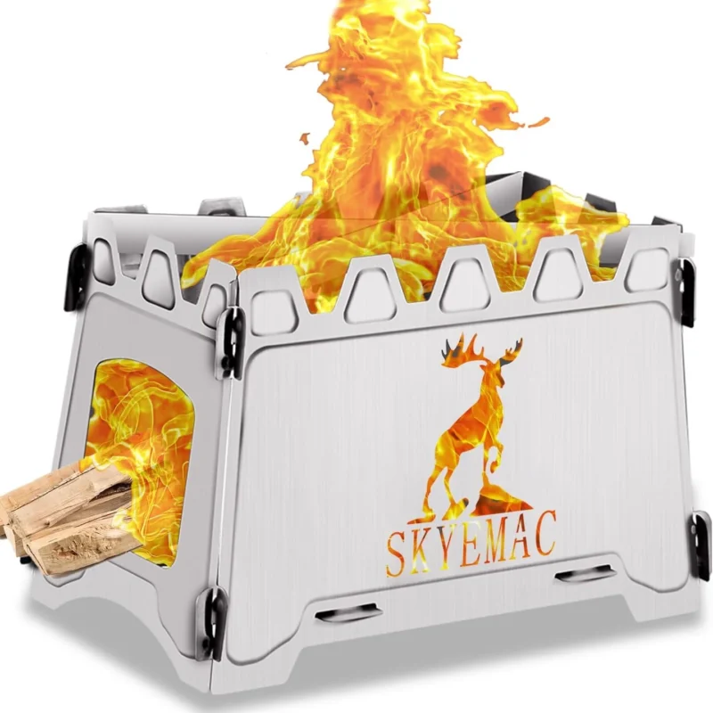 Camping Wood Burning Stove Portable - Folding Camp Stove Collapsible Backpacking Stove Stainless Steel Campfire Stove Outdoor Cooking Foldable Lightweight Stove for Picnic Hiking BBQ