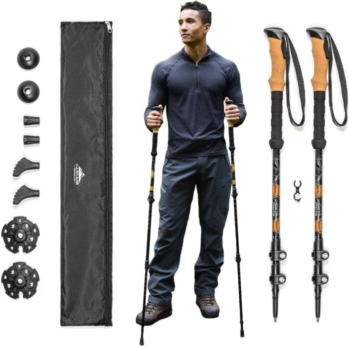 Cascade Mountain Tech Lightweight Aircraft-Grade Aluminum Trekking Poles with Extended Down Grip Plus Tip Kit