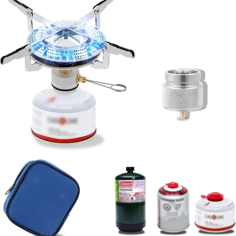 Caudblor Portable Camping Stove Burner, Small Backpacking Stoves with Butane Adapter, Lightweight Hiking Stove with Carrying Case, Little Propane Camp Stove for Travel