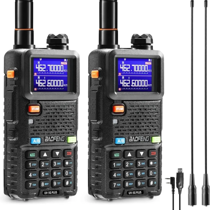 [Chirp Compatible] BAOFENG UV-5G Plus GMRS Handheld Radio, 999 Channels, 5W Long Range Rechargeable Two Way Radio with NOAA Weather Receiving, 2500mAh Battery USB-C Port, 8" & 15.5" Antennas, 2 Pack