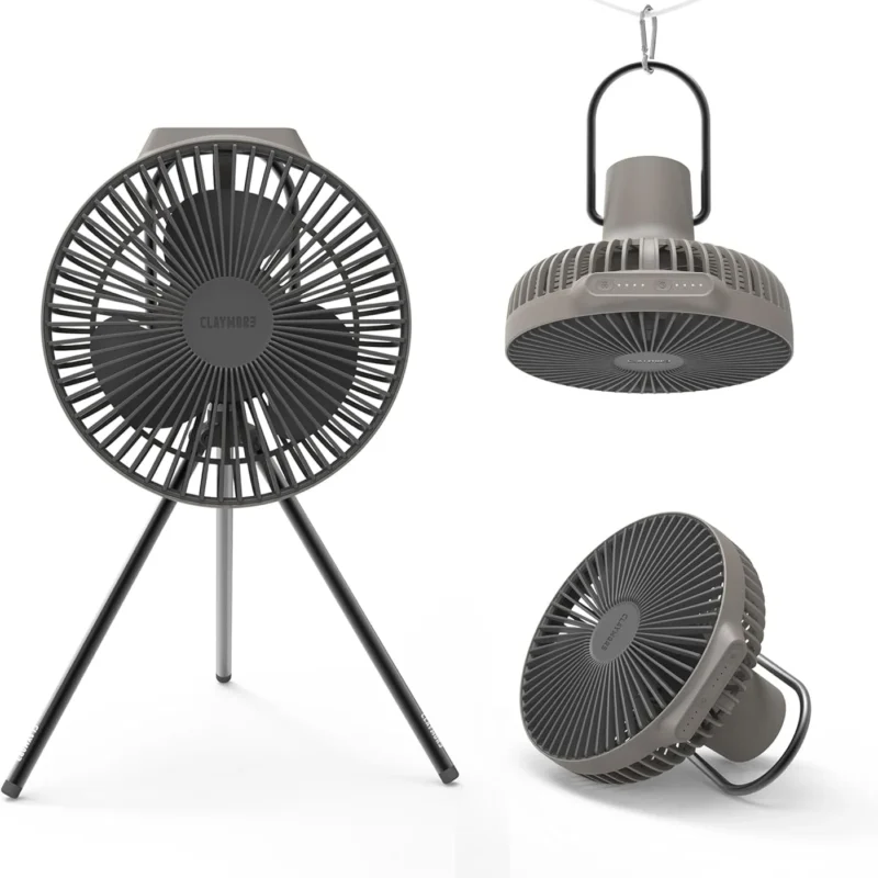 Claymore Portable Fan V600+ (Warm Gray) - USB Type-C Charging, Long-Lasting Battery, Super Quiet, Strong Airflow for Year-Round Comfort. Tripod, Outdoors & Indoors.