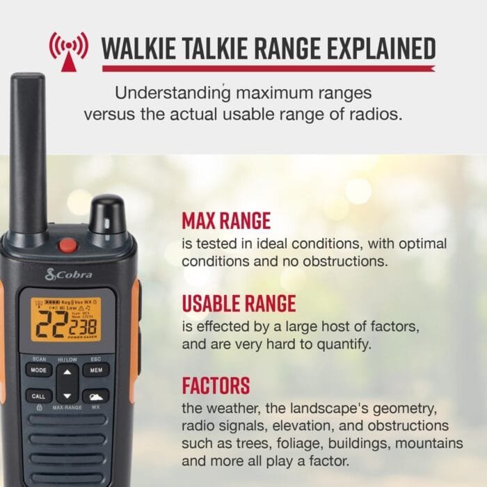 Cobra RX680 Waterproof Walkie Talkies - Rechargeable, 60 Preset Channels, Long Range 38-Mile Two-Way Radio Set (2-Pack),Black and Orange - Image 2