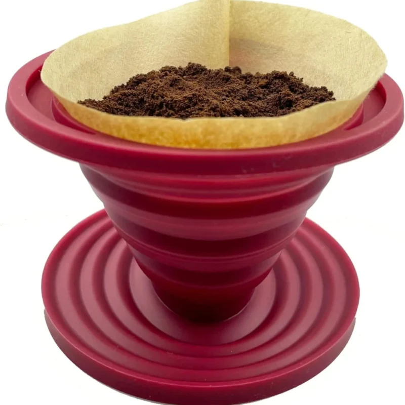 Collapsible Pour Over Coffee Dripper for Camp Coffee, Reusable Silicone Coffee Filter Holder for Camping Red