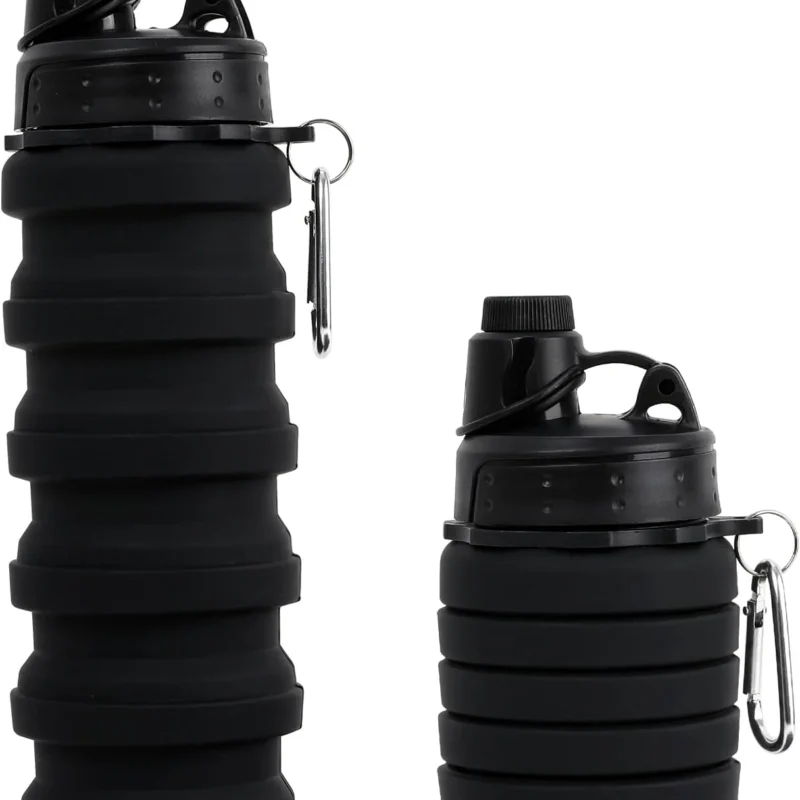 Collapsible Water Bottle for Adults, Boys, Students, Kids, Reusable Silicone Foldable Water Bottles for Travel Camping Hiking, Portable Sports Water Bottle, Black