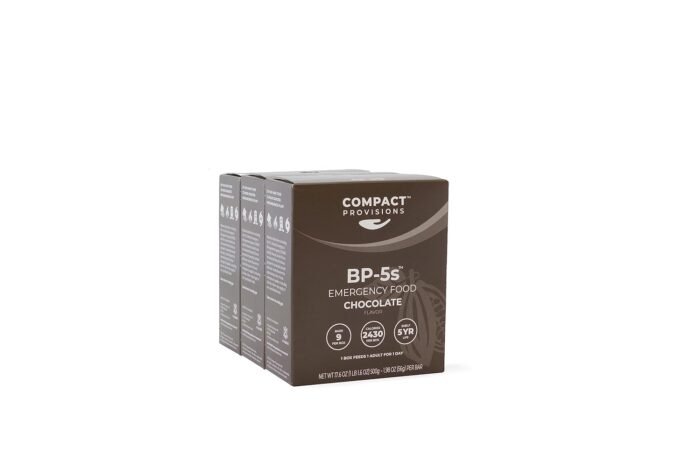 Compact Provisions BP-5s Chocolate 3 Pack Emergency Food Supply and Non-Perishable Survival Rations for Disaster Kits. 2,430 Calories, 63g Protein Per Box.