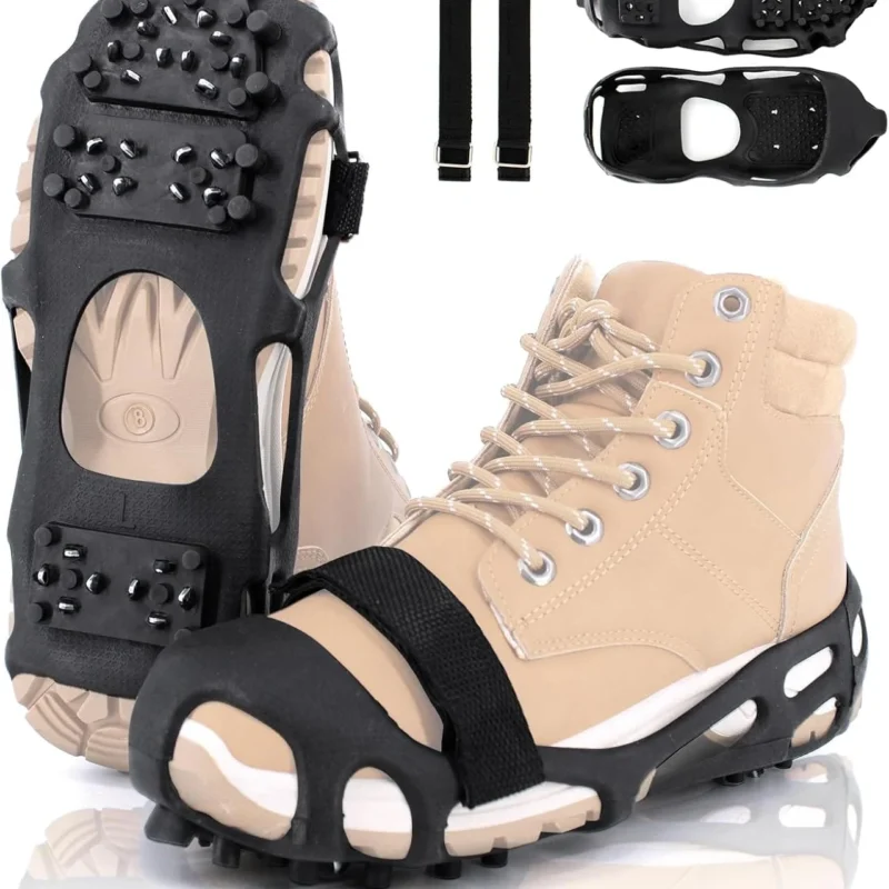 Crampons Ice Cleats Snow Grips, Anti-Slip Traction Lightweight Portable for Walking on Snow & Ice, Easy Step-in for Shoes/Boots