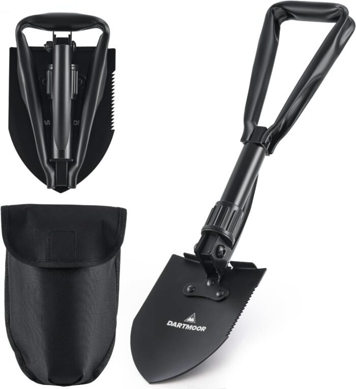 DARTMOOR Mini Folding Shovel High Carbon Steel, Portable Lightweight Outdoor Tactical Survival Foldable Mini Shovel, Entrenching Tool, Camping, Hiking, Digging, Backpacking, Car Emergency