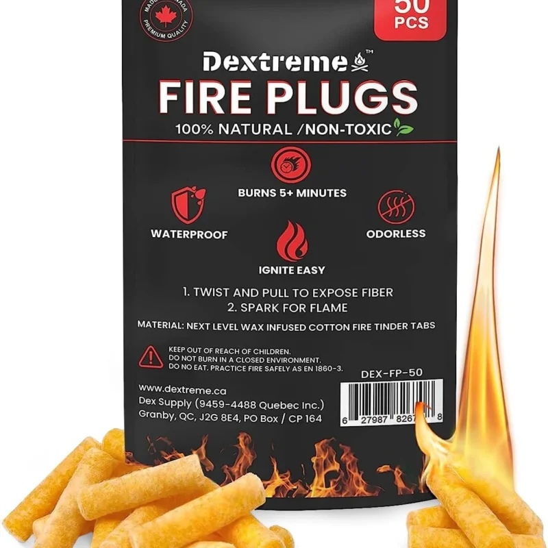 Dextreme Fire Plugs Waterproof Fire Starter for Campfires, Emergencies, Survival, Fire Pits, Grills | 5+ Minute Burn | All Natural | Made in North America