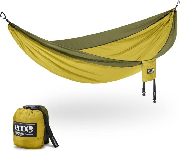 ENO SingleNest Hammock - Lightweight, 1 Person Portable Hammock - for Camping, Hiking, Backpacking, Travel, a Festival, or The Beach - Melon/Olive