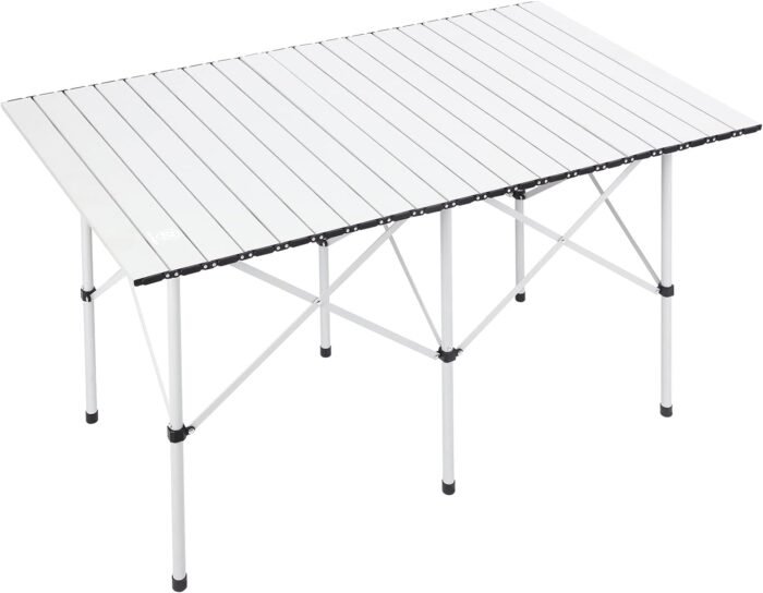 EVER ADVANCED Camping Table, Fold up Lightweight, 4-6 Person Portable Roll up Aluminum Table with Carry Bag for Outdoor, White