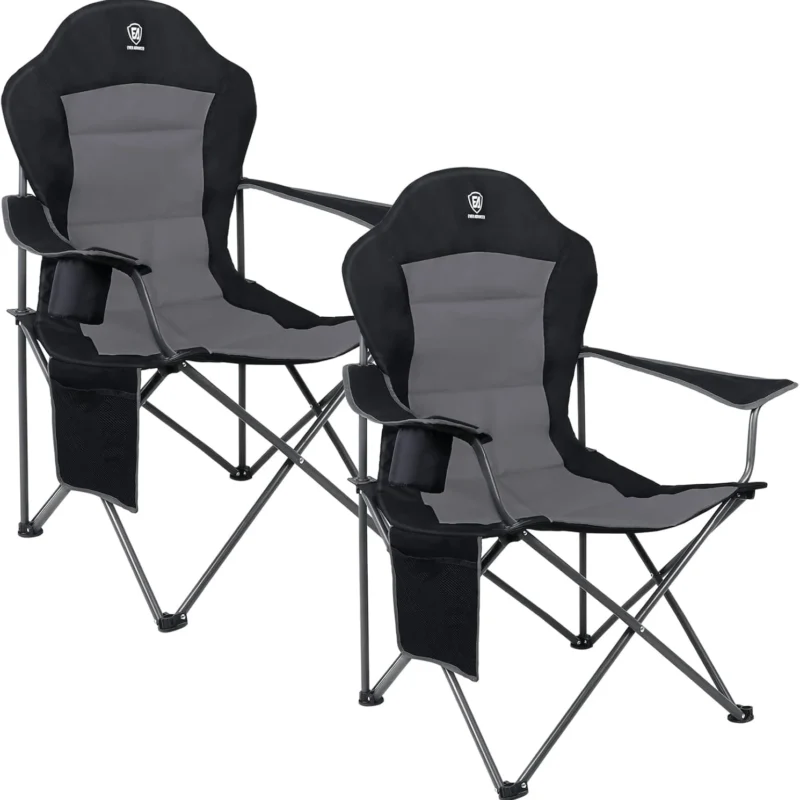 EVER ADVANCED Folding Camping Chair for Outside High Back Padded Oversized Lawn Chairs Folding Lightweight Sturdy Steel Portable Outdoor Camp Chair for Adults