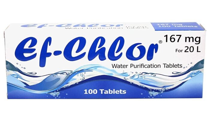 Ef-Chlor Water Purification Tablets/Drops (167 mg - 100 Tablets) - Potable Water Treatment Ideal for Emergencies, Survival, Travel, and Camping, Purifies (5.2-6.6) Gallons Water in 1 Tablet