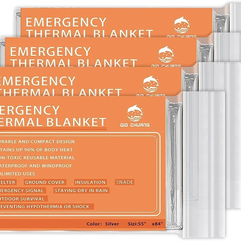 Emergency Mylar Thermal Blankets -Space Blanket Survival kit Camping Blanket (4-Pack). Perfect for Outdoors, Hiking, Survival, Bug Out Bag ,Marathons or First Aid 1