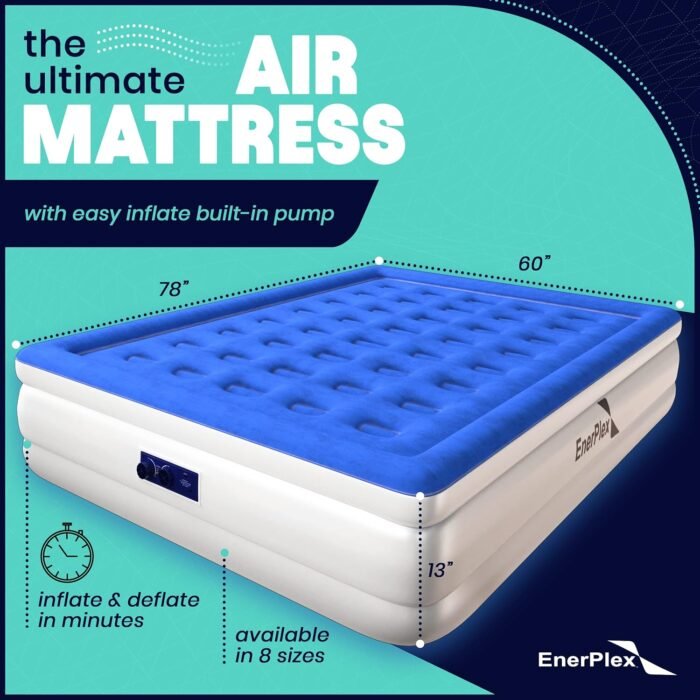 EnerPlex Air Mattress with Built-in Pump - Double Height Inflatable Mattress for Camping, Home & Portable Travel - Durable Blow Up Bed with Dual Pump - Easy to Inflate/Quick Set UP - Image 2