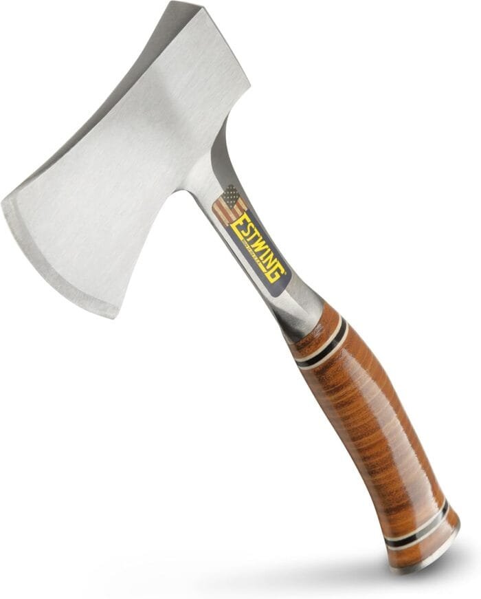 Estwing Sportsman's Axe - 14" Camping Hatchet with Forged Steel Construction & Genuine Leather Grip - E24A