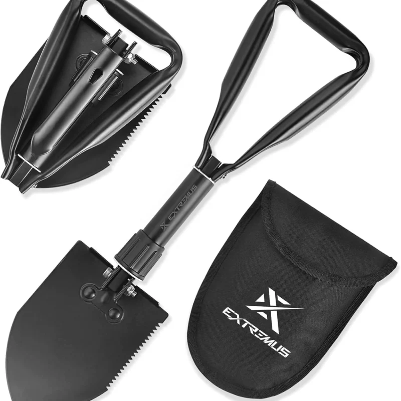 Extremus Folding Shovel- Heavy Duty Carbon Steel Military Shovel, Mini Portable Camping Shovel, Entrenching Tool for Off Road, Hiking, Digging Dirt, Sand, Mud & Snow