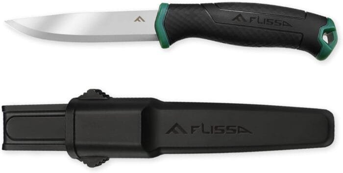 FLISSA Bushcraft Knife, Fixed Blade Knife with Nylon Sheath, Stainless Steel Blade, Ideal for Camping, Backpacking, Fishing, Hiking or Survival, 4 Inch