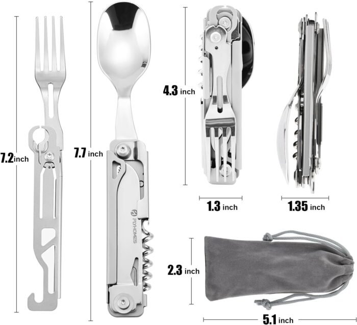 FLYHOMES 6 in 1 Camping Utensils Set Camping Fork Spoon Knife Combo Detachable Camping Flatware Set Portable Utensils for Outdoor Camping Hiking (1 PCS)… - Image 2