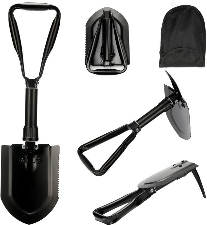 Folding Survival Shovel 23 in,50# high-Carbon Steel Entrenching Tool, Folding Camping Shovel, Firefighting Shovel, Portable Shovel for Garden, Hunting, Hiking, Fishing, Car Emergency, Gifts for Men