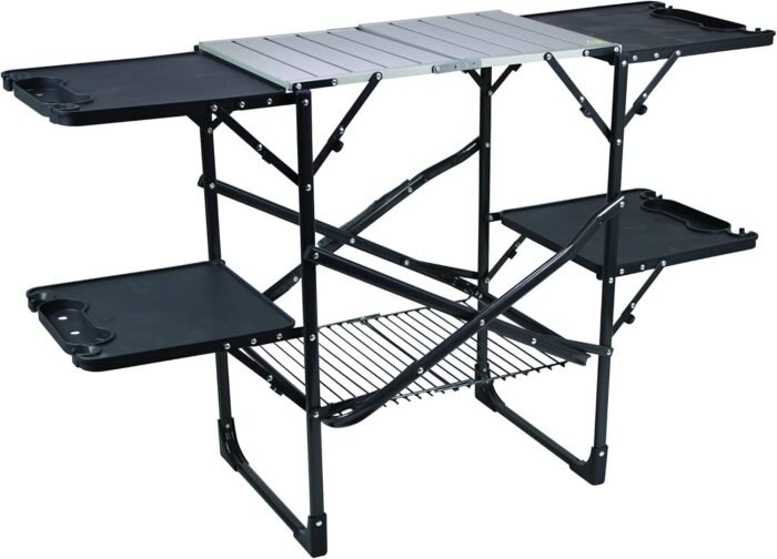 GCI OUTDOOR Slim-Fold Cook Station | Portable Folding Kitchen Table with a Heat Resistant Tabletop, 4 Side Tables & Storage Rack, Perfect for Picnics & Camping Trips