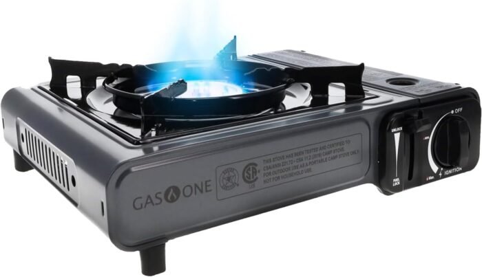 Gas One Portable Butane Camping Stove with Case: Automatic Ignition, Precise Heat Control - Camping & Tailgating and Outdoor Cooking