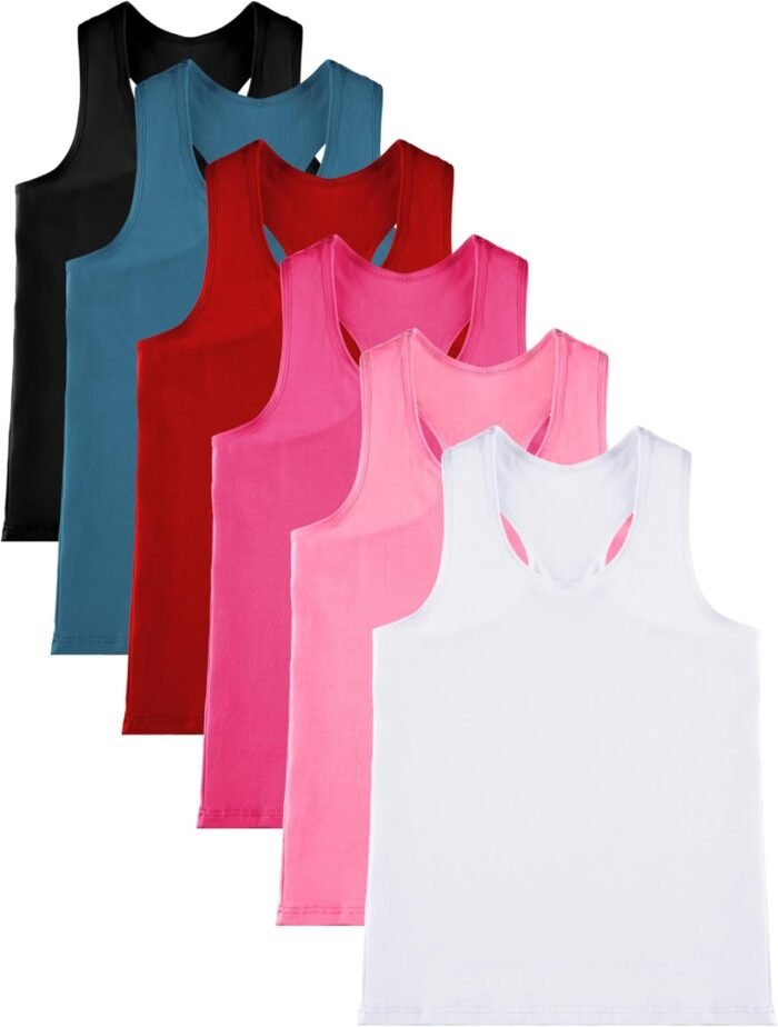 Geyoga 6 Pcs Girls Dance Tank Top Racerback Crop Tank Top Sleeveless Dance Top for Ballet Gymnastics Dancewear