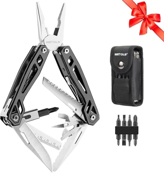 Gifts for Men, Multitool Needle Nose Pliers, 21-in-1 Stainless Steel Multi Tool Pocket Knife with Screwdriver Sleeve, Self-locking Survival Knife-Great for Outdoor, Simple Repair, Camping