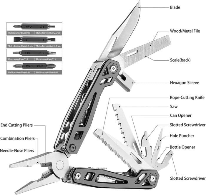 Gifts for Men, Multitool Needle Nose Pliers, 21-in-1 Stainless Steel Multi Tool Pocket Knife with Screwdriver Sleeve, Self-locking Survival Knife-Great for Outdoor, Simple Repair, Camping - Image 2