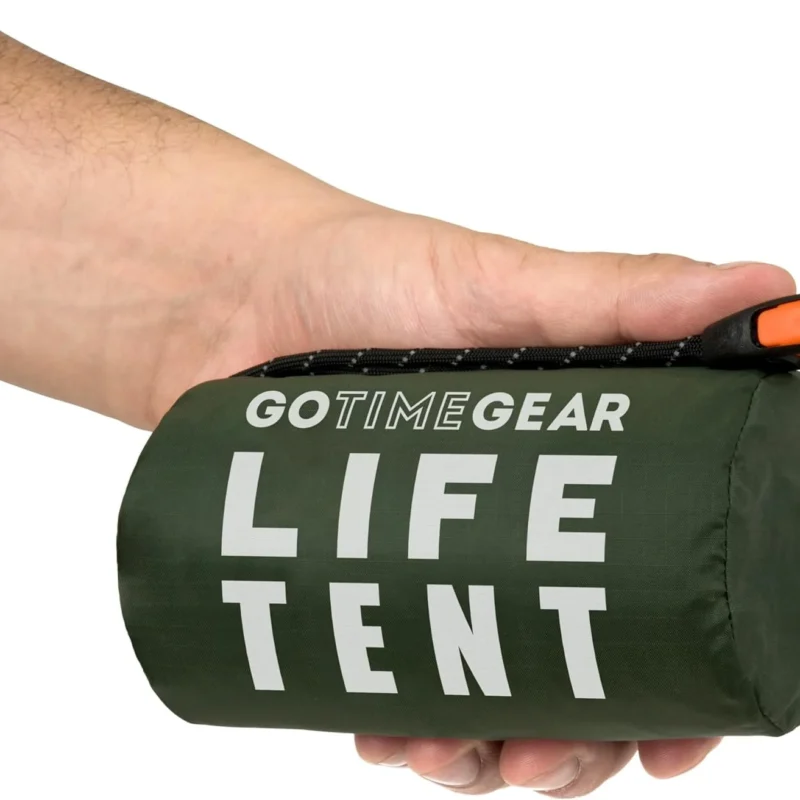 Go Time Gear Survival Life Tent • 2 Person Mylar Emergency Shelter Tube Tent + Paracord • All-Weather Protection for Camping, Hiking, & Survival Kits • Includes Emergency Whistle