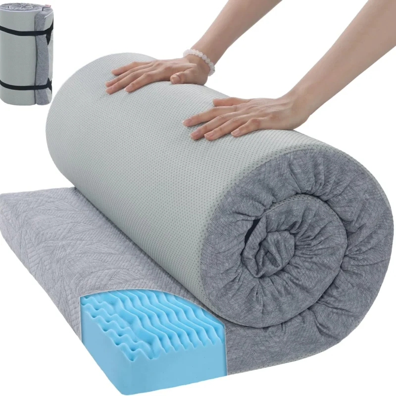HOMBYS 3 Inch Thick Memory Foam Camping Mattress for Outdoor Sleeping, Roll Up Porable Camping Pad Mat with Knitted Cover for Travel Truck Bed Tent