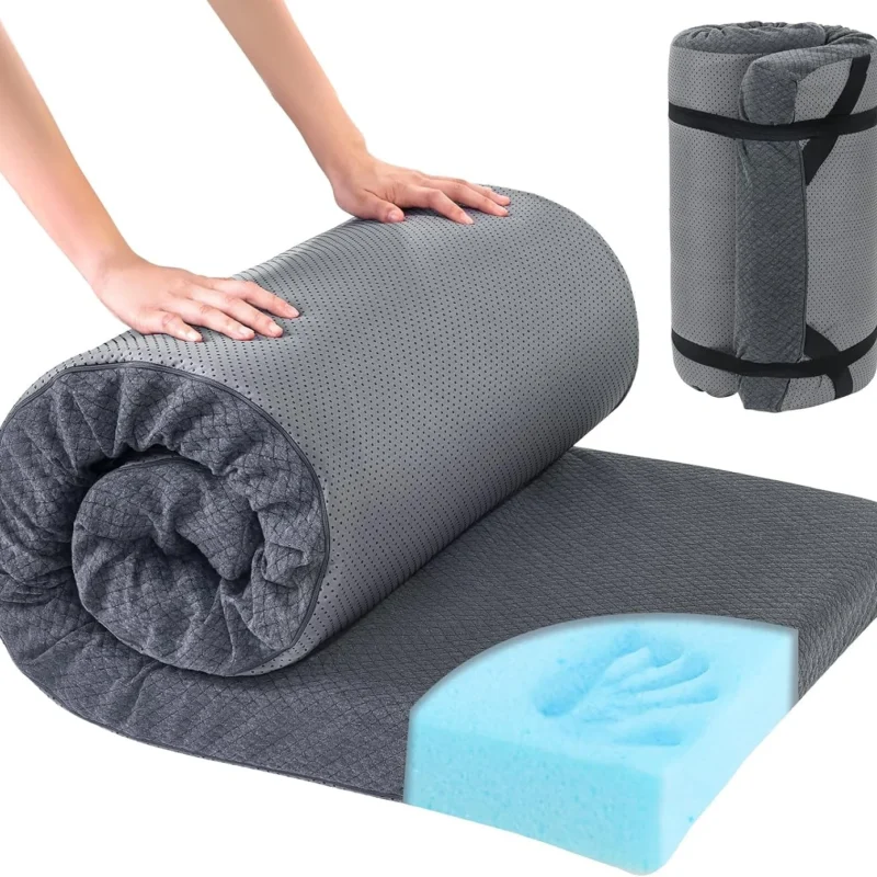 HOMBYS Memory Foam Camping Mattress Pad,Portable Sleeping Pad for Adult,Waterproof Cot Mattress,Roll Up Floor Mattress,Foldable Backpacking Travel Bed for Hiking,Guest Bed