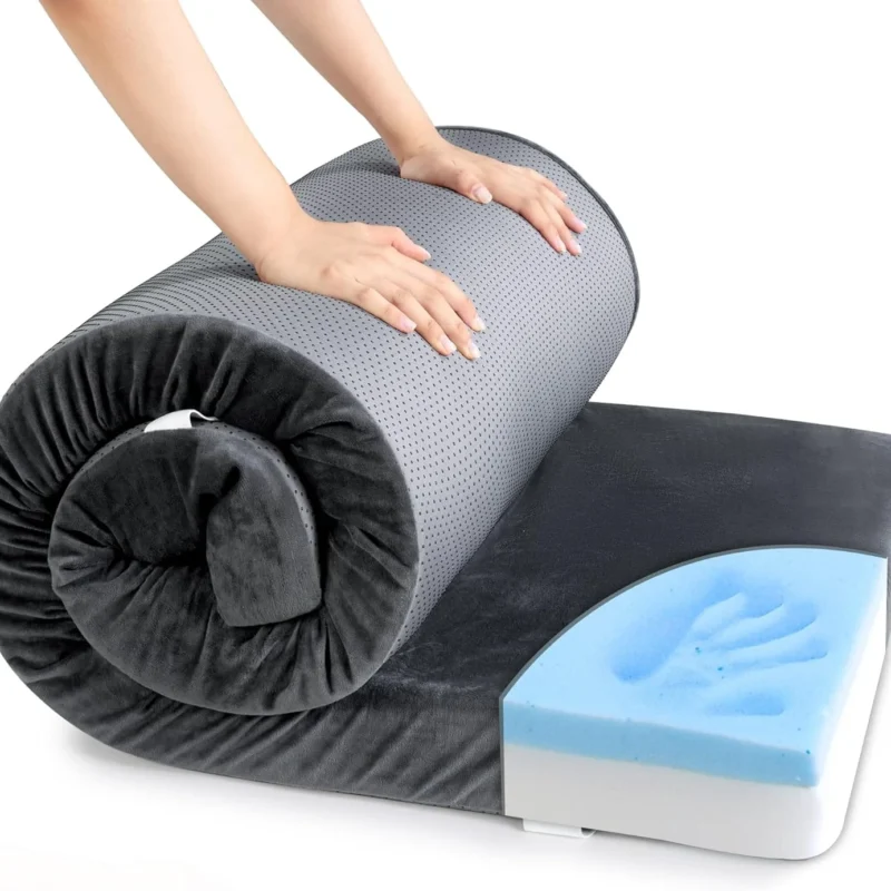 HOMBYS Portable Memory Foam Camping Mattress for Outdoor Sleeping, Waterproof Roll Up Camping Mattress Pad Mat for Travel Truck Bed Tent