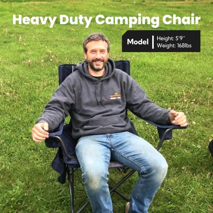 Heavy Duty Camping Chairs for Adults Support 800lbs Folding King Kong Camping Chair for Outside with Full Padded and Pocket, Sports Chairs for Adults Built Durable and Reliable, Blue - Image 2