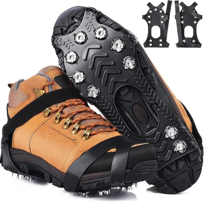 Ice Cleats Crampons for Shoes and Boots, Stainless Steel Ice Grippers Spikes Grips Traction for Winter Ice Snow, Hiking Climbing Ice Fishing