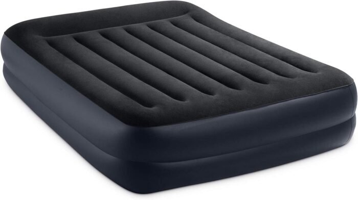 Intex 64123ED Dura-Beam Plus Pillow Rest Air Mattress: Fiber-Tech – Queen Size – Built-in Electric Pump – 16.5in Bed Height – 600lb Weight Capacity