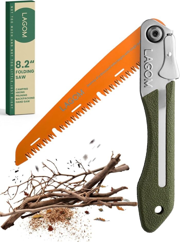 LAGOM Folding Saw for Cutting Branches, 8.2", Camping Saw Made with SK5 Steel, Foldable Hand Saw, Survival Saw with Secured Design, Folding Camp Saw (Straight)