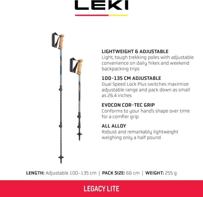 LEKI Legacy Lite Aluminum Adjustable Lightweight Walking Poles for Trekking & Hiking - Image 2