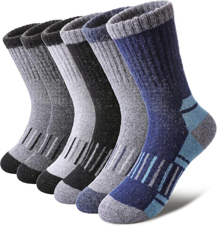 LINEMIN Kids Merino Wool Hiking Socks Toddlers Boys Girls Winter Warm Thick Thermal Boot Cushion Crew Socks 6 Pairs