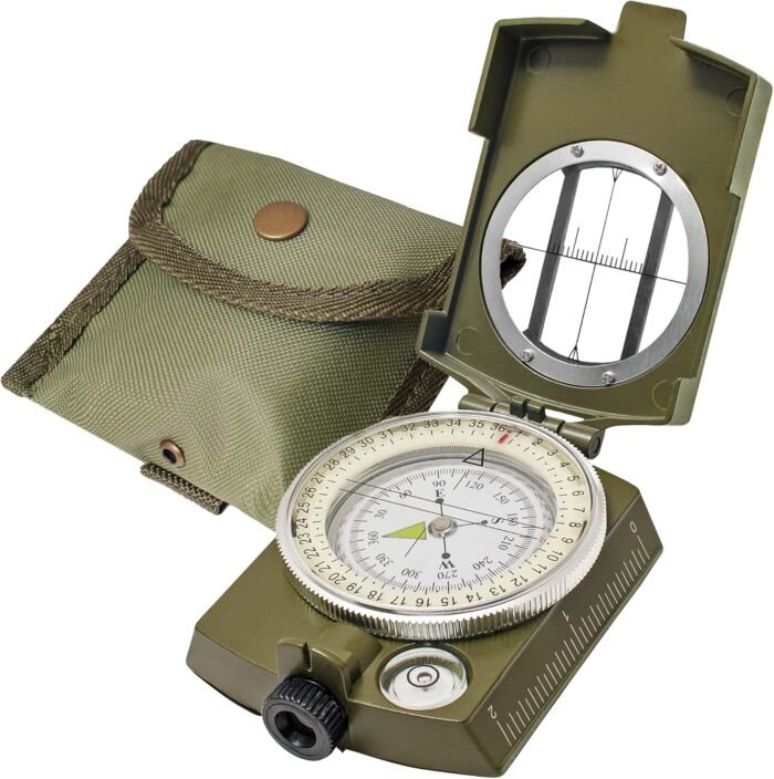 Lensatic Military Compass for Hiking - Tritium Compass Military Grade Style Camping Backpacking | Tactical Army Compass Survival Navigation | TurnOnSport Waterproof Sighting Compass with Pouch