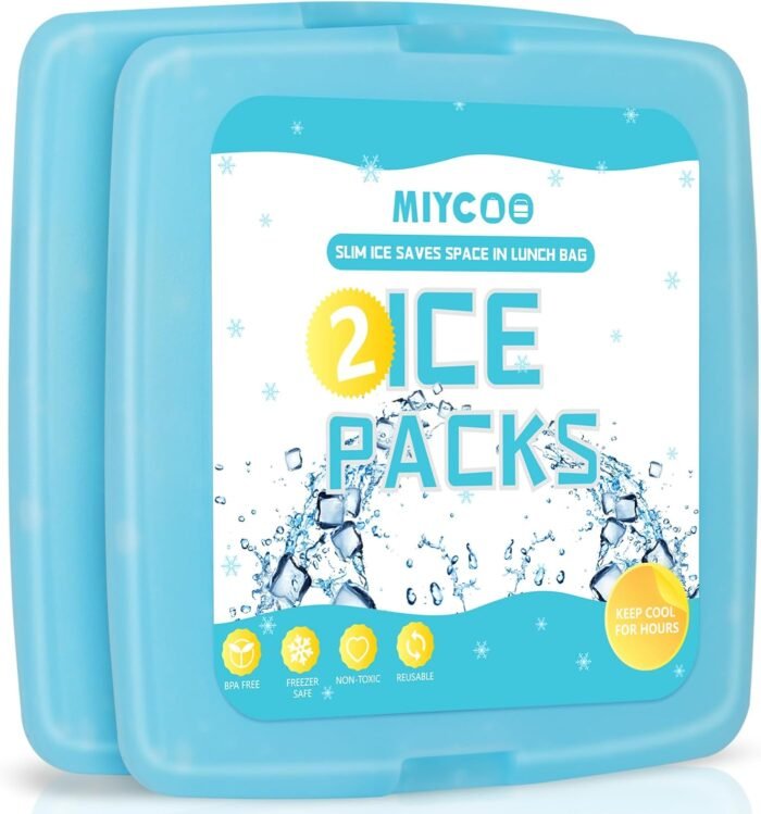 MIYCOO Ice Packs for Lunch Boxes & Lunch Bag - Quick Freeze Ice Pack Space Saving Freezer Packs - Reusable Slim Original Cool Pack - Cool Coolers Accessories for Beach, Camping and Fishing