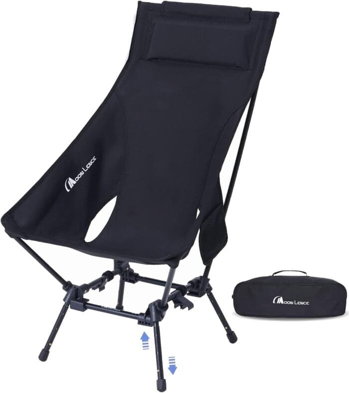 MOON LENCE Camping Chairs for Adults, Adjustable Oversize Beach Chair Lawn Chair with High Back - Large Capacity, Heavy Duty - Backpacking Chair Folding Chair for Hiking Fishing, Black