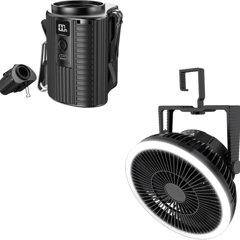 MORECORE 10000mAh 8inch Rechargeable Battery Operated Tent Fan with Light & Portable Waist Clip Fan