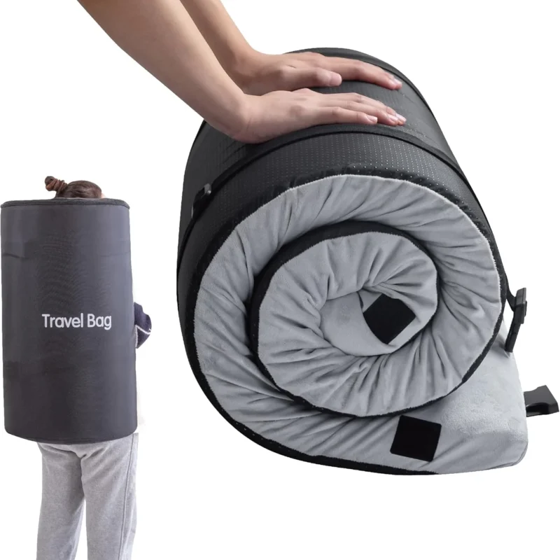 Memory Foam Camping Mattress 2.5 inch, Single Portable Roll Up Camping Sleep Topper with Waterproof and Non-Slip Bottom, Camping Car Mat with Travel Bag, 75"×30"×2.5", Grey