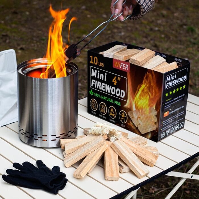 Mini Fire Stick with Fire Starter & Tongs, 4'' Kiln-Dried Pine Great Firewood for Wood Stoves, Tabletop Fire Pit, BBQ Grill, Pizza Oven, Solo Stove Accessories, BBQ Accessories, 10 lb Box - Image 2