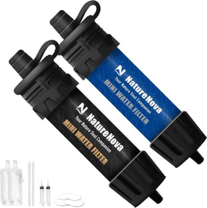 Mini Water Filter NatureNova Portable Emergency Water Filtration System Hiking Camping Straw Survival Gear Emergency Preparedness