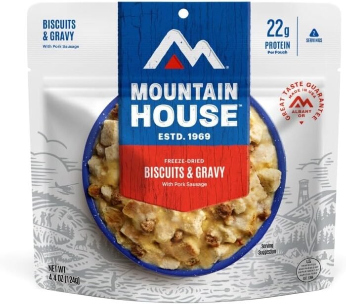 Mountain House Biscuits & Gravy | Freeze Dried Backpacking & Camping Food |2 Servings